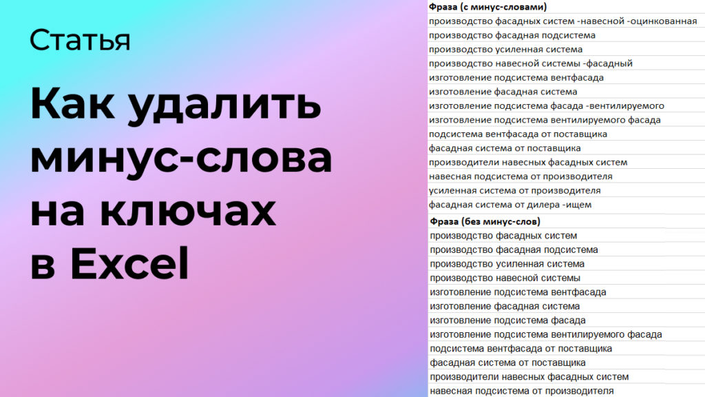 удалить минус-слова на ключах