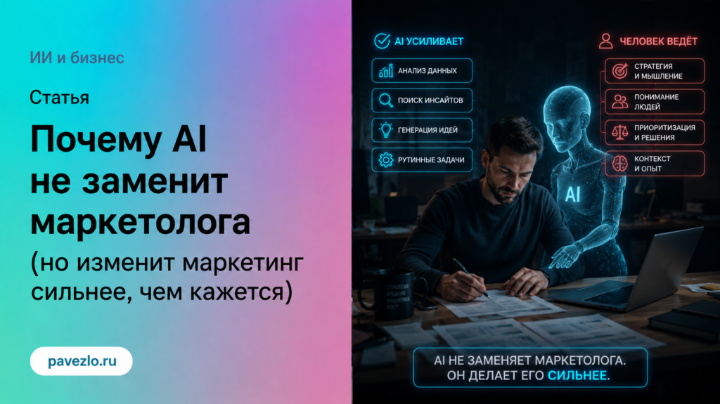 Почему AI не заменит маркетолога (но изменит маркетинг сильнее, чем кажется)