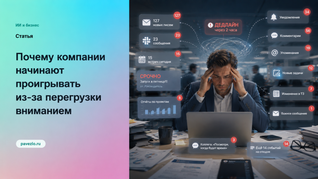 Почему компании начинают проигрывать не из-за нехватки идей, а из-за перегрузки вниманием