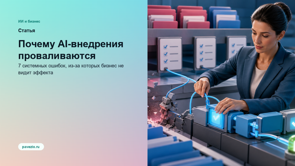 Обложка статьи: Почему AI-внедрения проваливаются