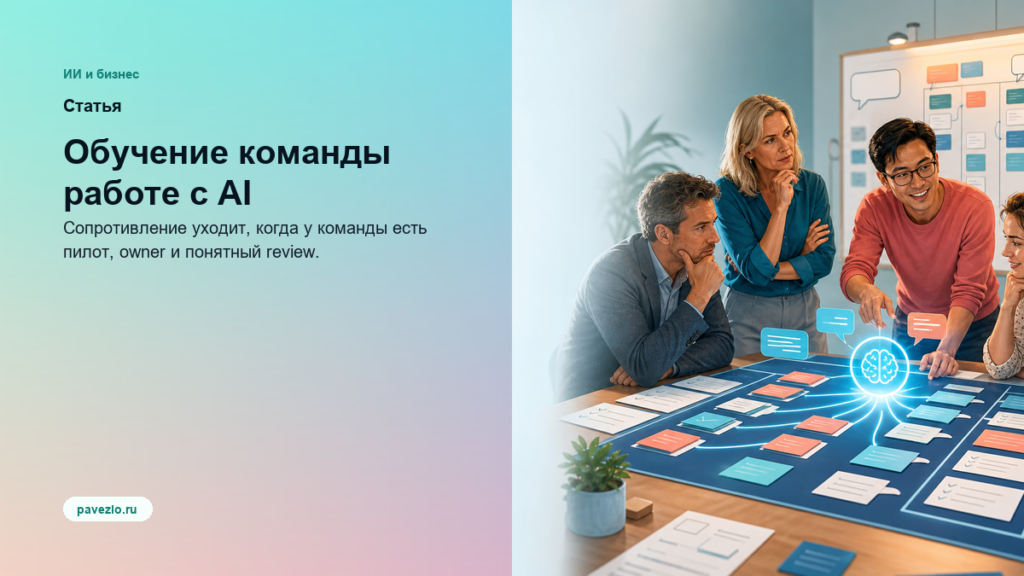 Обложка статьи: обучение команды работе с AI