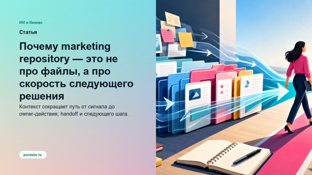 Обложка статьи: Почему marketing repository — это не про файлы, а про скорость следующего решения